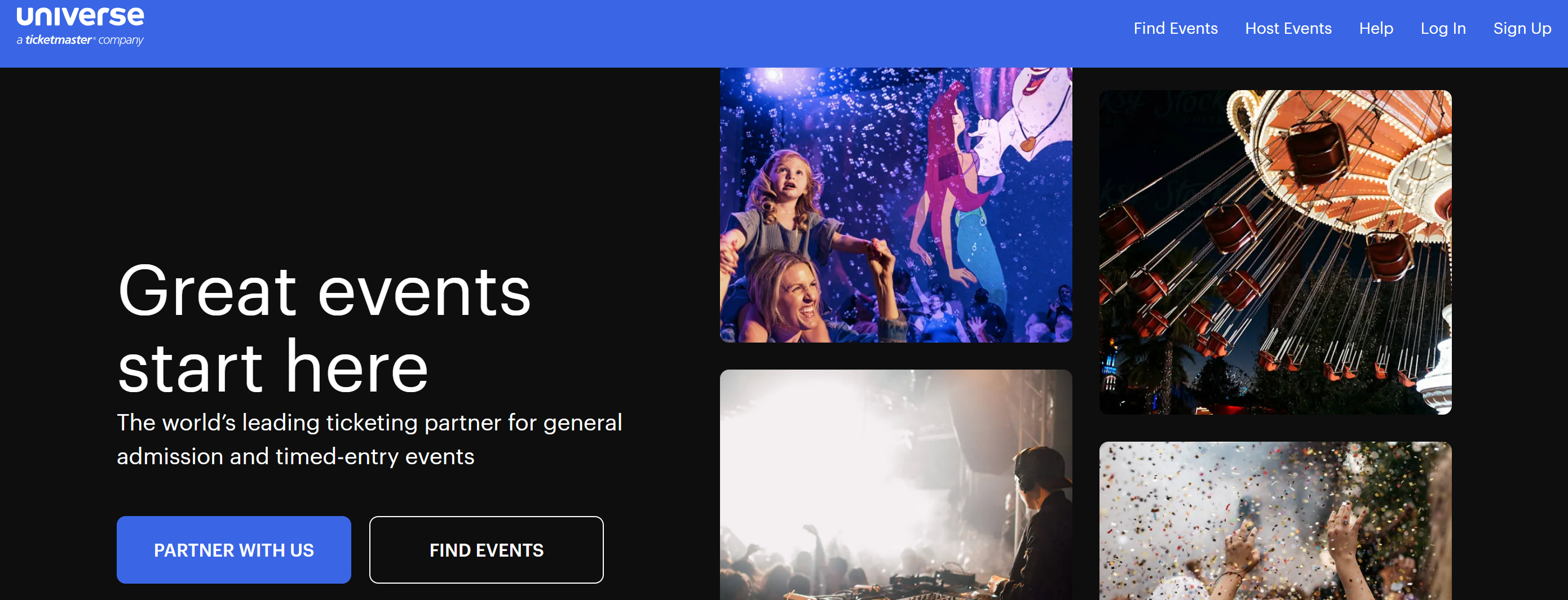 Universe by ticketmaster frontpage