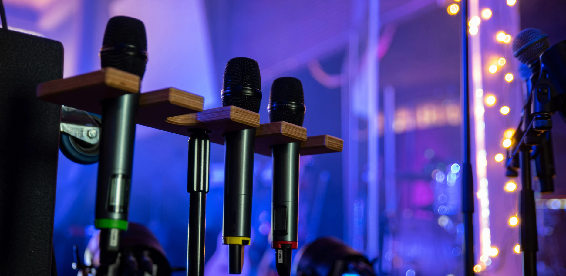 Microphones on purple background