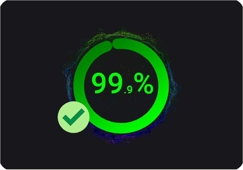 Grøn cirkel viser 99,9 % oppetid