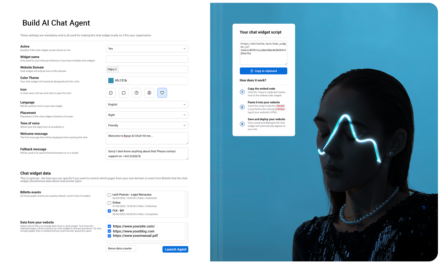 Byg din egen AI-chatagent i Billetto med hjemmeside-implementering
