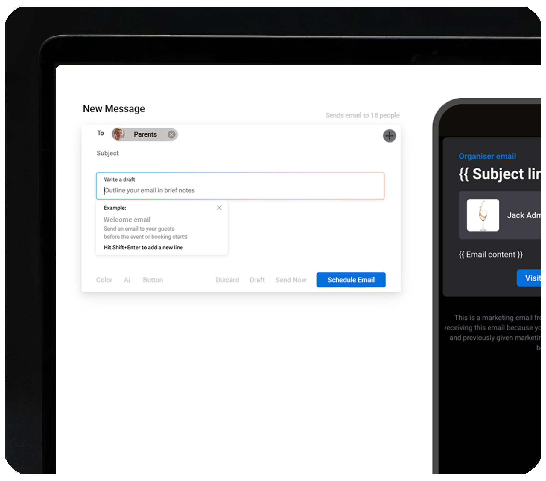 Skrive og planlægge et nyt udkast til en e-mailbesked.